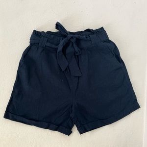 Navy High Rise Paper Bag Shorts